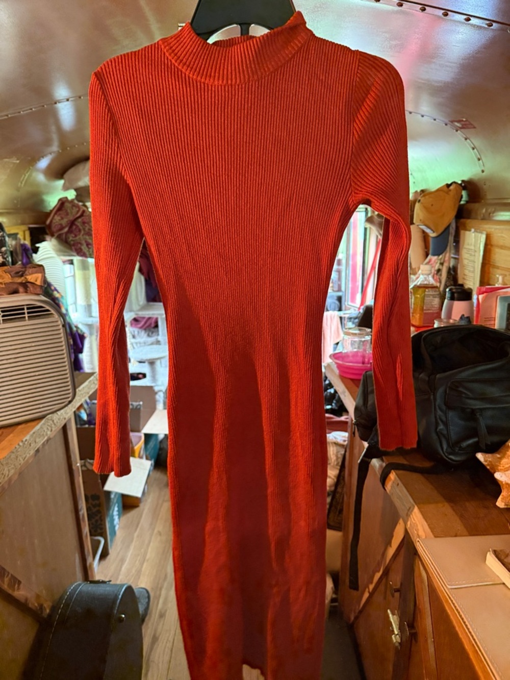 Long Sleeve Ribbed Midi Dress in Red